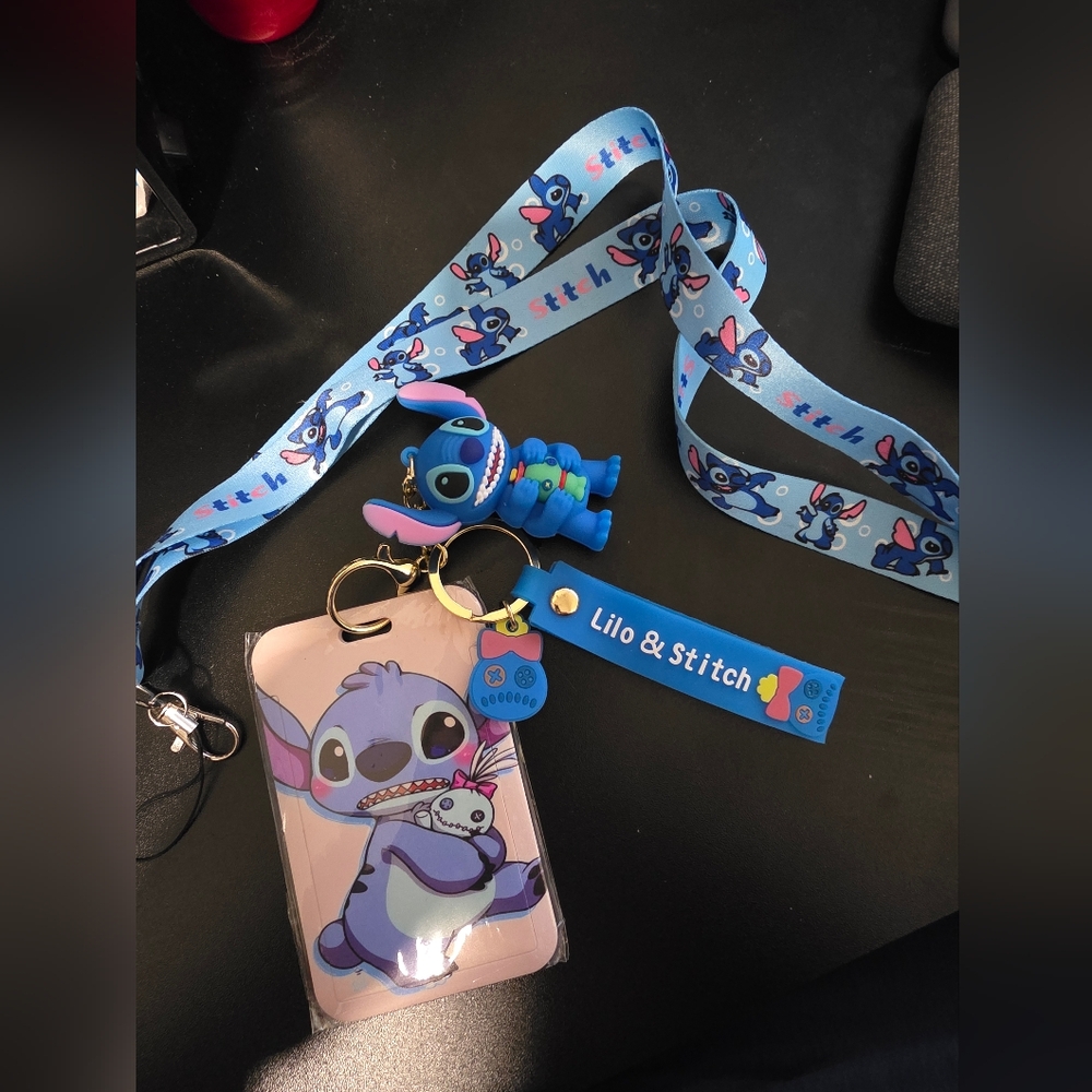 Blue Stitch Themed Badge Holder And Bag Accessories